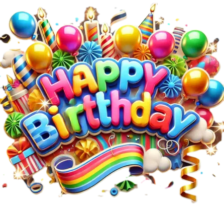 happy birthday colorful balloon text with ribbons
