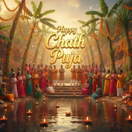 Happy Chhath Puja 2025 Festival Hd Photo With Diya Reflection - Free Happy Chhath Puja 2025 Download