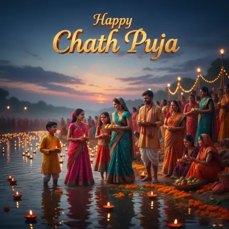 Happy Chhath Puja 2025 Wishes With Indian Women Worshiping - Free Happy Chhath Puja 2025 Download