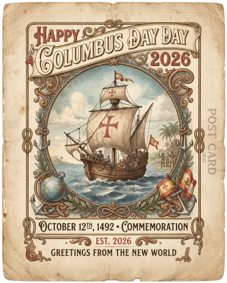 happy columbus day 2026 vintage greeting card design