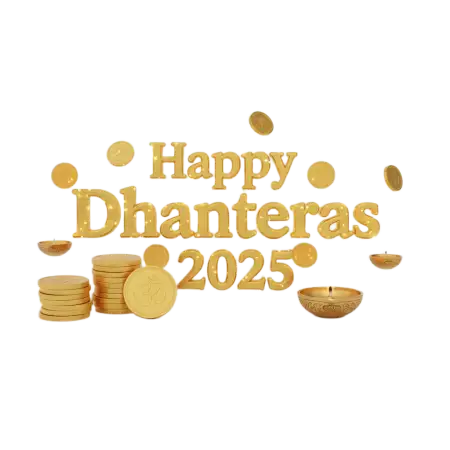 Happy Dhanteras 2025 Png With Gold Coin And Diya - Free Png Download