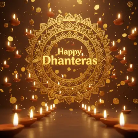Happy Dhanteras 3d Image With Diyas And Gold Coins - Free Happy Dhanteras Download