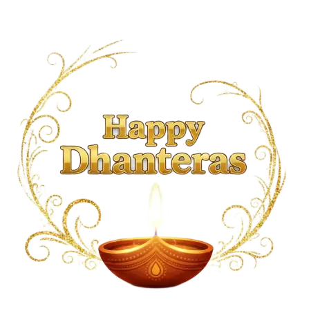 Happy Dhanteras Png With Golden Diya Flame - Free Png Download