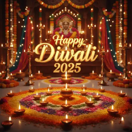 Happy Diwali 2025 Rangoli Design With Colors - Free Happy Diwali 2025 Download