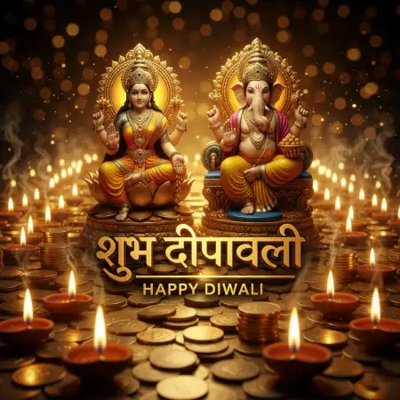 Free Happy Diwali Banner With Lakshmi Ganesh In Golden Style Background Download