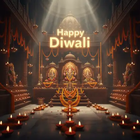 Free Happy Diwali Card Design With Lakshmi Ganesh Mandir Background Download