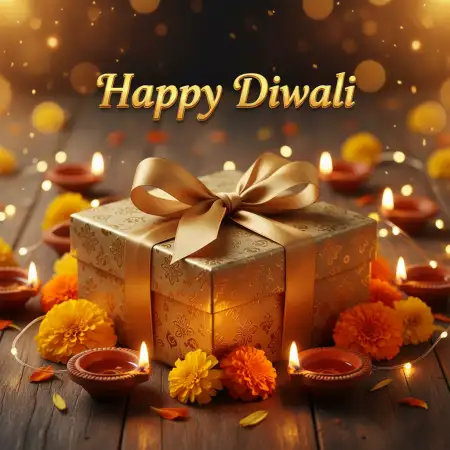 Free Happy Diwali Celebration Photo With Crackers, Lights And Gifts Image Download