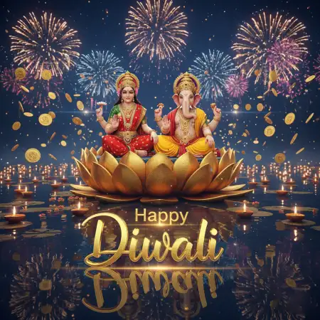 Free Happy Diwali Decorative Image With Lakshmi Ganesh Statue Background Download