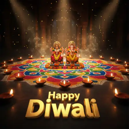 Free Happy Diwali Greeting With Lakshmi Ganesh And Diya Background Download
