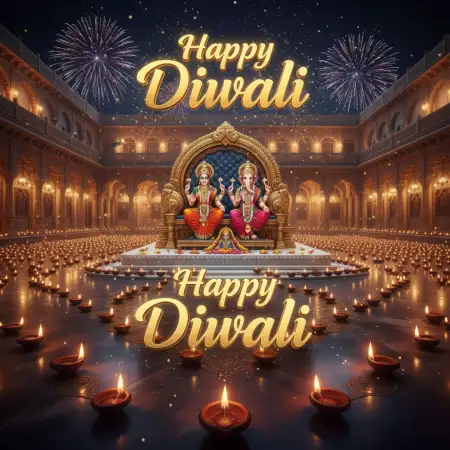 Free Happy Diwali Invitation Card With Lakshmi Ganesh Temple Background Download