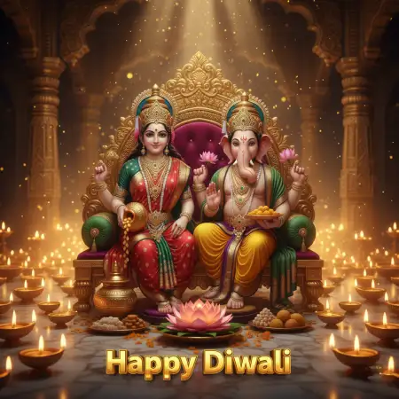 Happy Diwali Poster In Red And Gold With Lakshmi Ganesh - Free Red Download