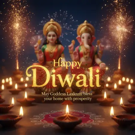 Happy Diwali Quotes With Golden Diya And Sparkle Background - Free Happy Diwali With Quotes Download