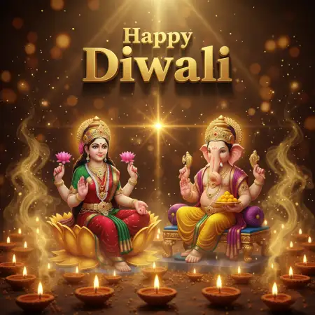 Happy Diwali Wishes With Lakshmi Ganesh In Background - Free Backgr Download