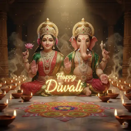 Free Happy Diwali With Lakshmi Ganesh And Shubh Labh Symbols Background Download