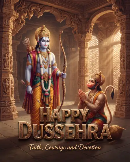 happy dussehra 2026 wishes with lord rama and hanuman - Happy Dussehra 2026 Wishes