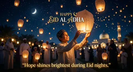 Happy Eid Al Adha Quotes With Lantern Design - Free Happy Eid Al Adha With Quotes Download