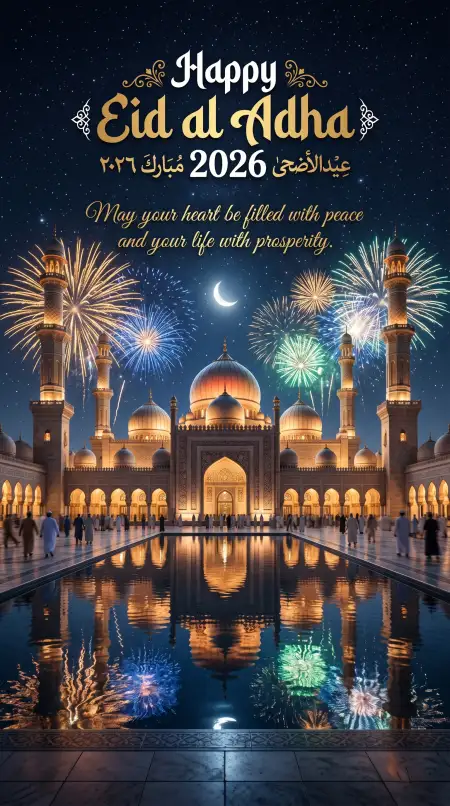 Happy Eid Al Adha Quotes With Mosque Background - Free Happy Eid Al Adha With Quotes Download