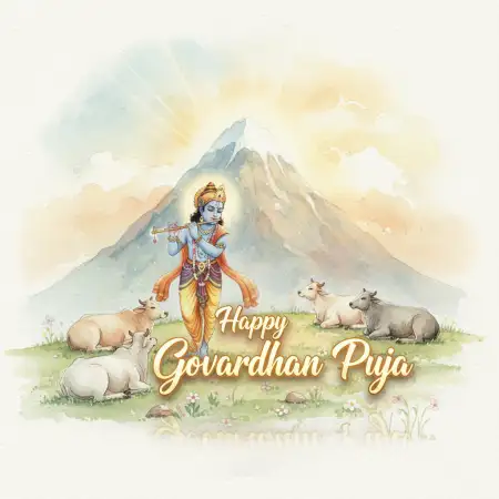 Happy Govardhan Puja Greetings Card In Marathi Text - Free Happy Govardhan Puja Download