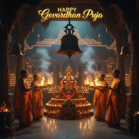 Happy Govardhan Puja Images With Shri Krishna Lifting Govardhan - Free Happy Govardhan Puja Download