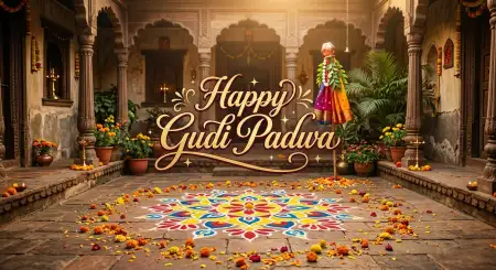 Free Happy Gudi Padwa Wishes Colorful Greeting Poster Image Download