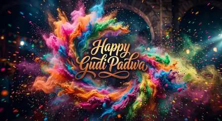 Free Happy Gudi Padwa Wishes Colorful Greeting Wallpaper Image Download