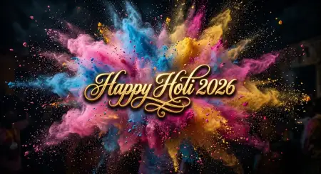 Happy Holi 2026 Greeting Card Calligraphy Text 2 - Free Happy Holi Greeting Card 2026 Download