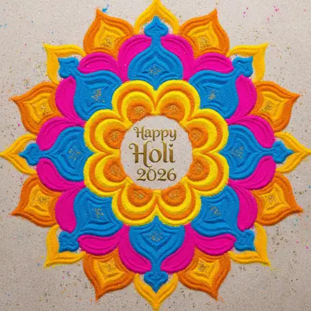 Happy Holi 2026 Greeting Card Traditional Rangoli Design 2 - Free Happy Holi Greeting Card 2026 Download