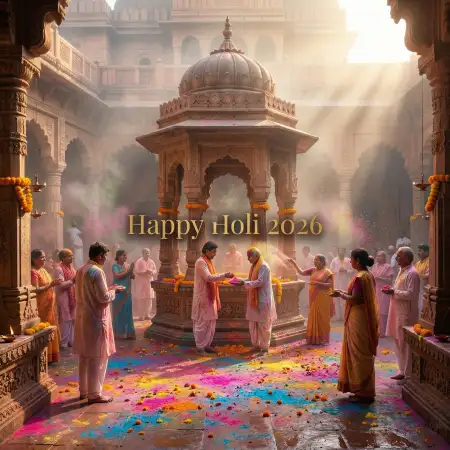 Happy Holi 2026 Photo Temple Background - Free Happy Holi 2026 Photo Download