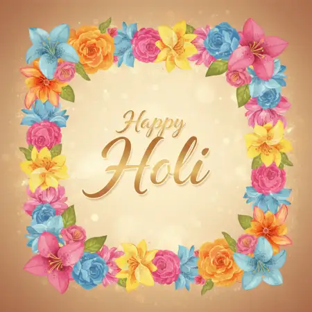 Free Happy Holi Greeting Card Floral Border Design Background Image Download