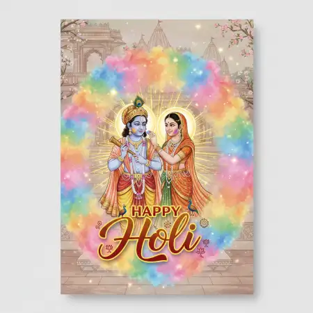 Free Happy Holi Greeting Card Vertical Layout 2 Background Image Download