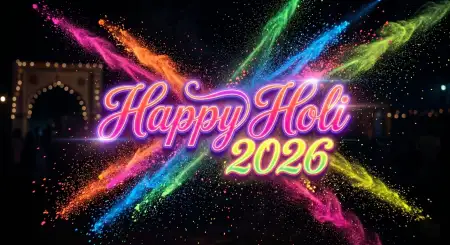 Free Happy Holi Wishes 2026 Colorful Powder Splash Text Background Image Download