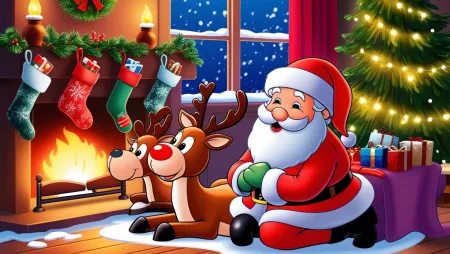 Happy Holidays Cartoon Santa And Reindeer Christmas Art - Free Related Merry Christmas Cartoon Santa Claus Image