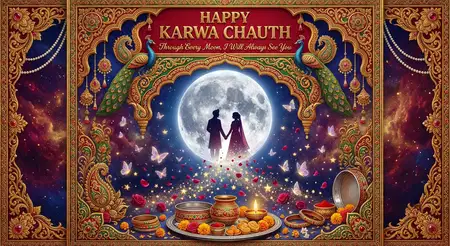 happy karwa chauth 2026 colorful festival vector poster