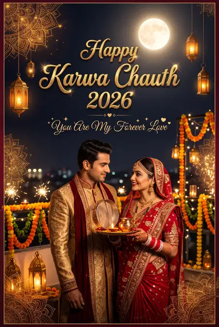 happy karwa chauth 2026 couple photo frame - Happy Karwa Chauth 2026
