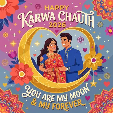 happy karwa chauth 2026 decorative typography - Happy Karwa Chauth 2026