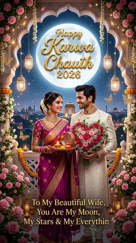 happy karwa chauth 2026 newly married couple - Happy Karwa Chauth 2026
