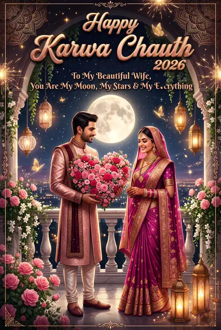 happy karwa chauth 2026 romantic festival poster - Happy Karwa Chauth 2026