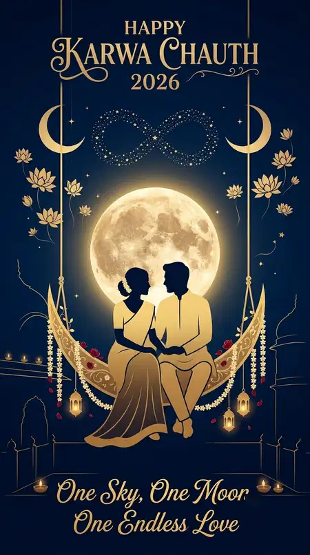 happy karwa chauth 2026 unique moonlight love greeting vector - Happy Karwa Chauth 2026