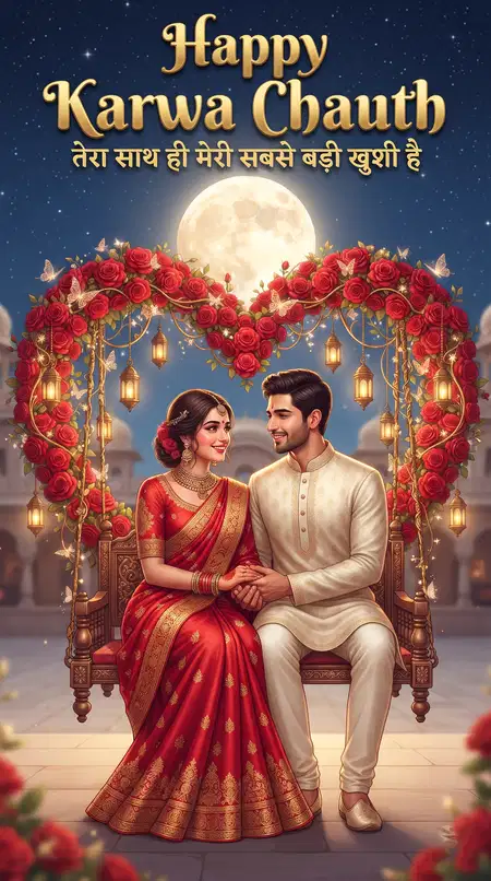 happy karwa chauth cute couple greeting card
