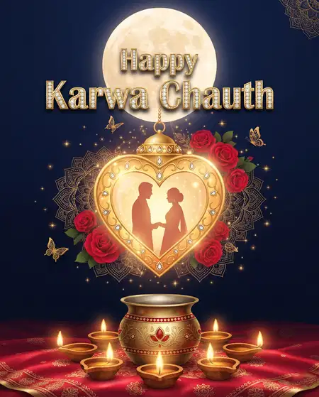 happy karwa chauth decorated karwa greeting design