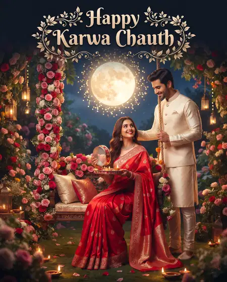 happy karwa chauth romantic moonlight couple status - Happy Karwa Chauth Wishes For Social Media