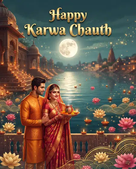 happy karwa chauth royal golden greeting card - Happy Karwa Chauth Wishes For Social Media