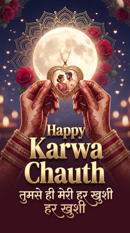 happy karwa chauth traditional facebook greeting card - Happy Karwa Chauth Wishes For Social Media