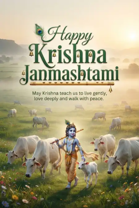 Free Happy Krishna Janmashtami 2026 Blessing Messages Background Image Download