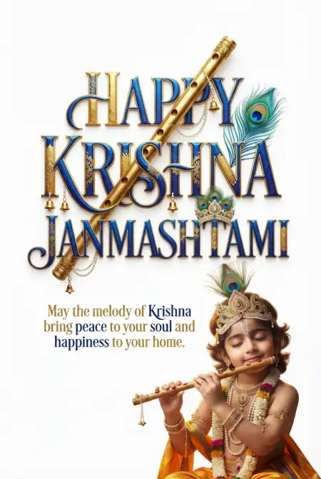 Happy Krishna Janmashtami 2026 Krishna Flute Background - Free Background Download