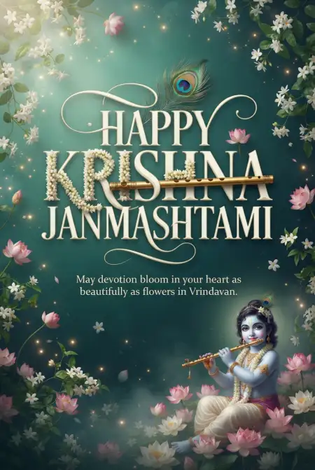 Free Happy Krishna Janmashtami 2026 Krishna With Flute Social Media Post Background Image Download