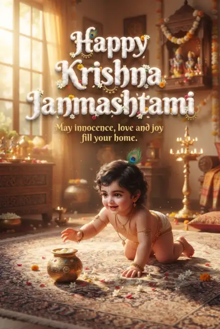 Happy Krishna Janmashtami Greetings In Simple English - Free Happy Krishna Janmashtami Greetings Download