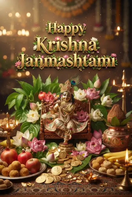 Happy Krishna Janmashtami Greetings With Divine Krishna Blessings - Free Happy Krishna Janmashtami Greetings Download