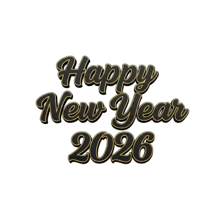 Free Happy New Year 2026 Png Text Black Calligraphy PNG Image Download