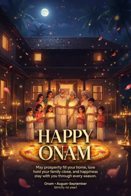 Happy Onam 2026 Family Greeting - Free Happy Onam 2026 Download